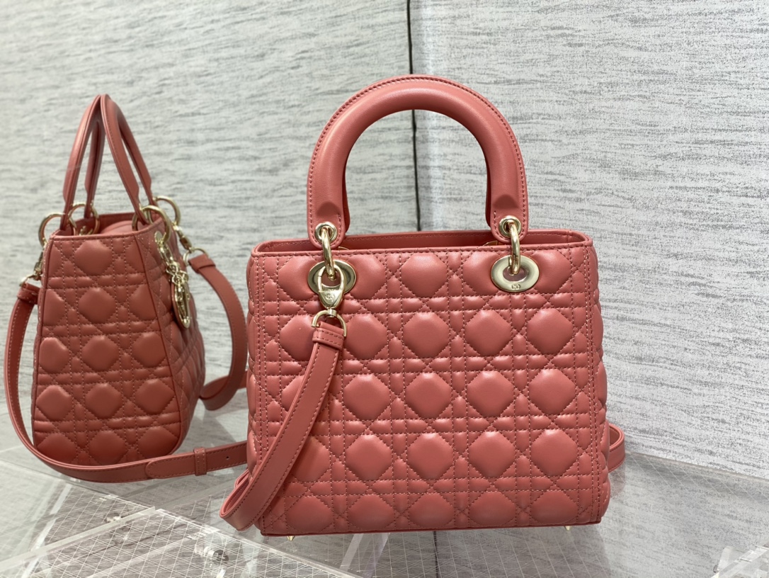 Medium Lady Dior Bag Coral Cannage Lambskin